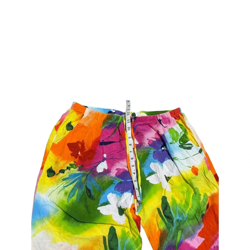Jams World Crop Pants Womens L Floral Tropical Wide Leg Pull On Capri - Picture 6 of 11